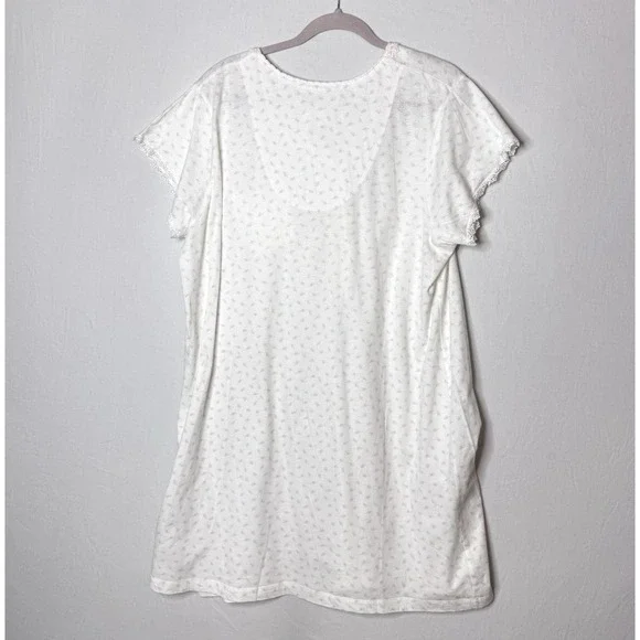 Eileen West Cotton Nightgown Sz L Floral Print Lace Trim Short‎ Sleeve Soft READ - Picture 5 of 9